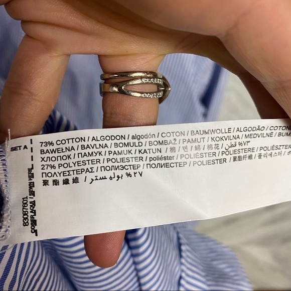 Mango | Ruffled Poplin Shirt Dress Blue Stripe 4 - Picture 7 of 9